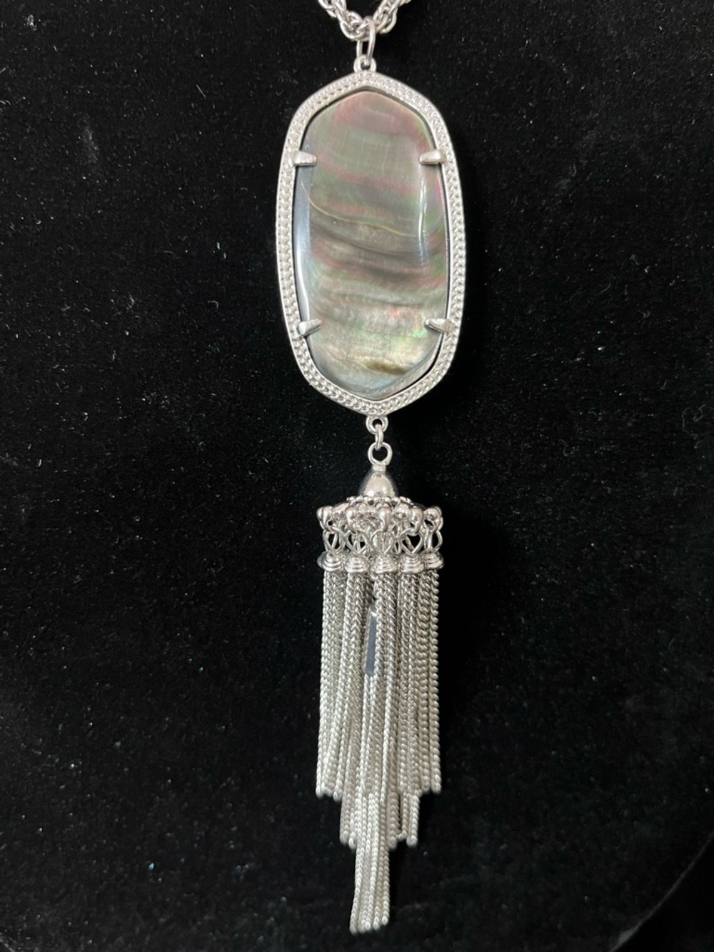 1692 Kendra Scott Rayne Pendant Necklace with Black MOP and Silver Tassel - Picture 2 of 6